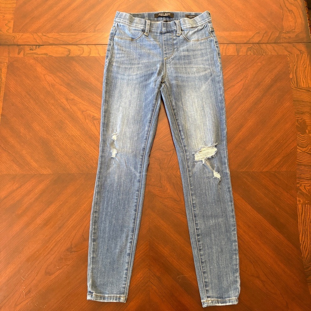 Judy Blue‎ Jeggings 5 / 27 Pull On Skinny Jeans Destroyed Distressed